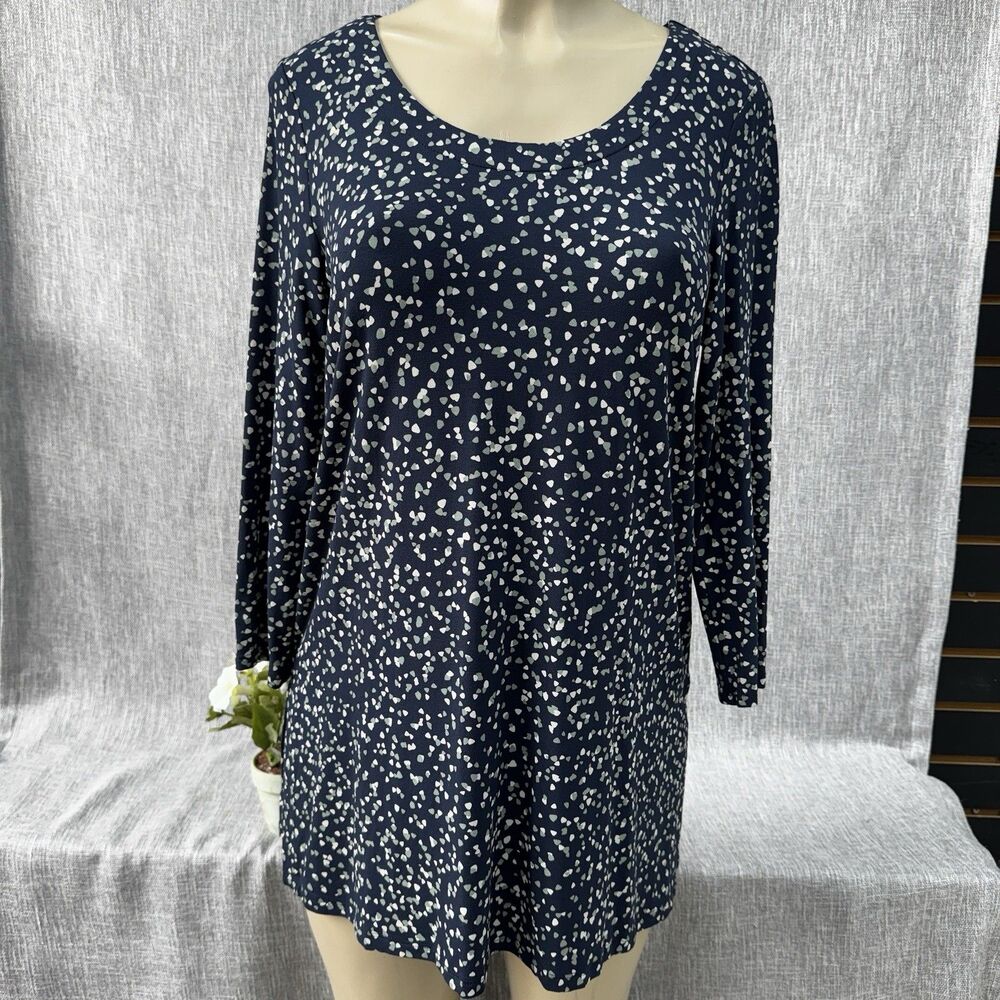 J.Jill Wearever Collection Printed Tunic Top Navy Blue Women's ST 3/4 Sleeve NWT